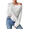 Осенне-зимний стиль Уникальный пуловер с открытыми плечами Вязаный Однотонный Свободный крой Повседневный Универсальный пуловер Воротник-одна полоса