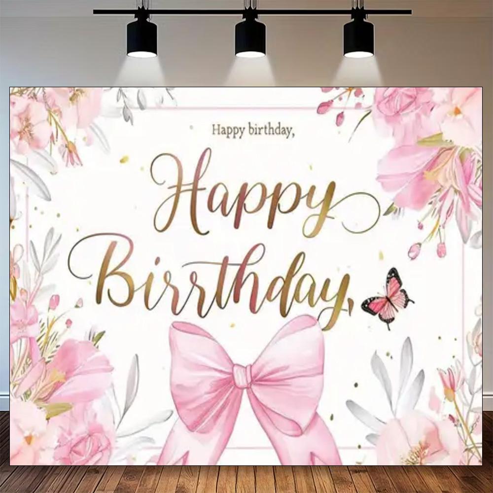 Pink Bow Tie Girls Background Birthday Party Decoration Balloon Flowers Diamond Backdrop Supplies Kids Baby Photo Props Gifts