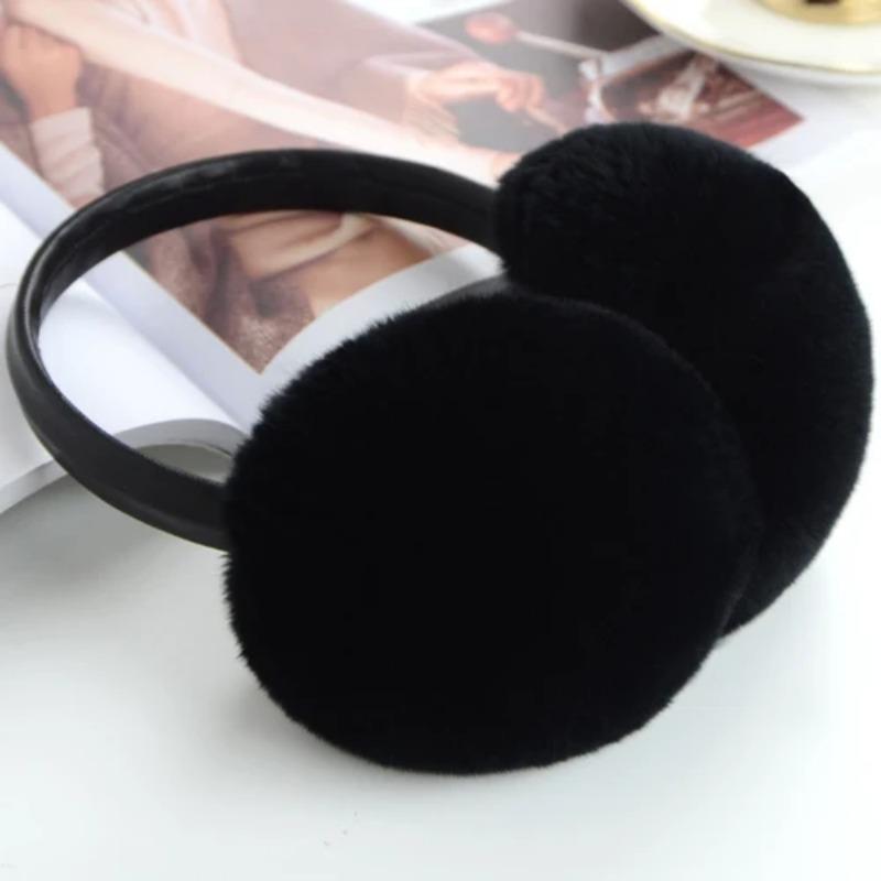 Rex Rabbit Fur Earmuffs for Women's Autumn and Winter Warmth Earmuffs and Ear Wraps Simple and Genuine Fur Ear Cover Ear Warmth