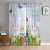 Easter Window Sheer Curtains for Bedroom Living Room Easter Egg Easter Bunny Spring Flower Chiffon Voile Sheer Drapes Curtain