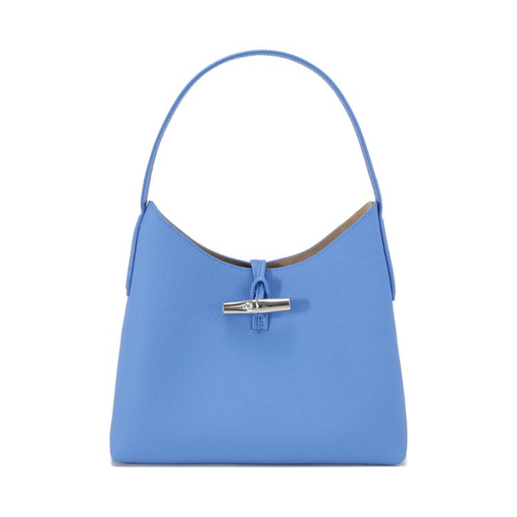 Longchamp Le Roseau Solid Bamboo Simple Leather Underarm Tote Shoulder Bag Medium Women bags Navy-Blue 10153HPN487