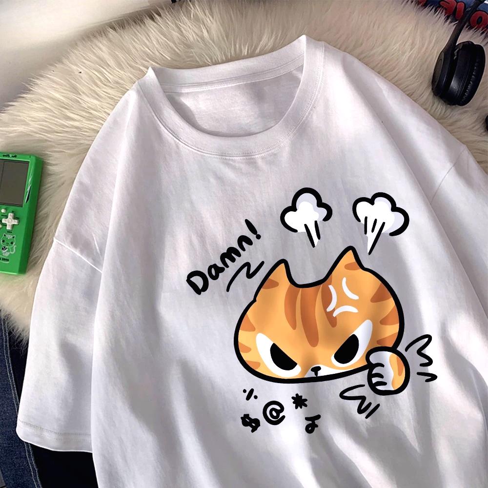 The Angry Cat Printed Roundneck and Womens Top Clothing 2025 New Fashion Summer Women Clothing Cartoon Ladies Graphic TShirt