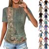 Women's T Shirts Fashion Casual Tops Round Neck  Short Sleeve Printed Tunic