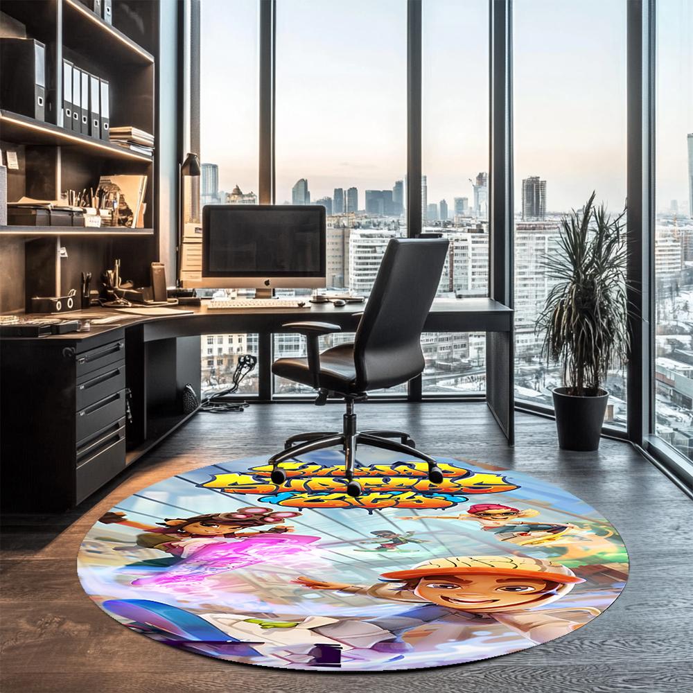 Subway Surfers Printed Round Rug Carpet Chair Rug Area Rug Entryway Doormats,for Office Chair Living Room Bedroom Kitchen Room.