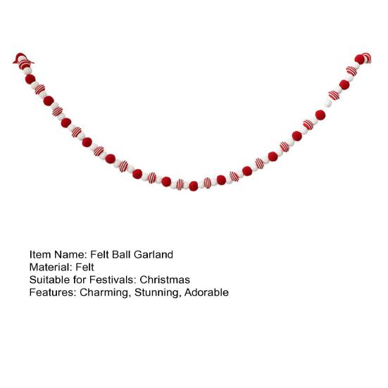 Рождественская гирлянда из фетровых шариков, плюшевая гирлянда из шерстяных фетровых шариков и бусин, красная, белая, гирлянда с помпонами, баннер для рождественской елки, праздничного декора