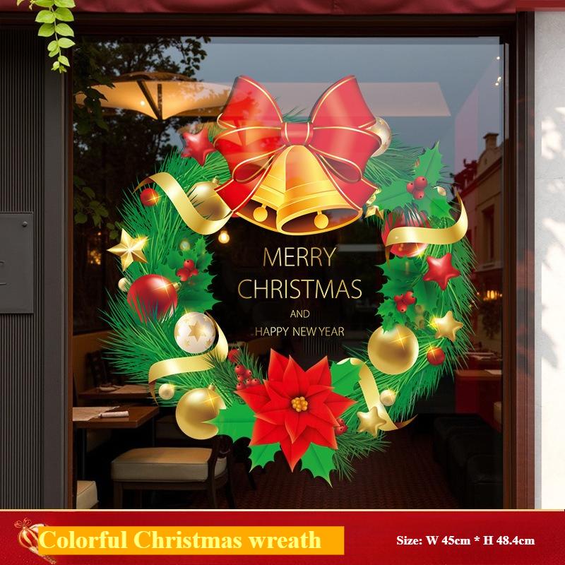 Festive Christmas Wreath Window Stickers,Semi-Matte Finish,For Home,Supermarket,Company,School Party Decorations,Christmas Decor