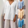 2025 Новый женский повседневный пуловер с V-образным вырезом и рукавом 7/4, свободного кроя, однотонный, многоцветный, женский топ, футболка