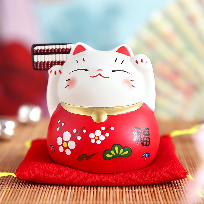 3-дюймовая керамическая фигурка кота удачи Манэки-нэко, ручная роспись, украшение, маленький кот удачи с подставкой под приборы