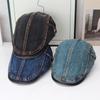 Retro washed denim forward hat men's and women's American old short brim beret adjustable buckle street painter newsboy hat