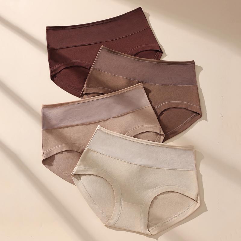 Plus Size 4Pcs Women Panties Mesh High Waist Underwear Soft Cotton Briefs Girls Underpants Solid Panty Slim Female Lingerie