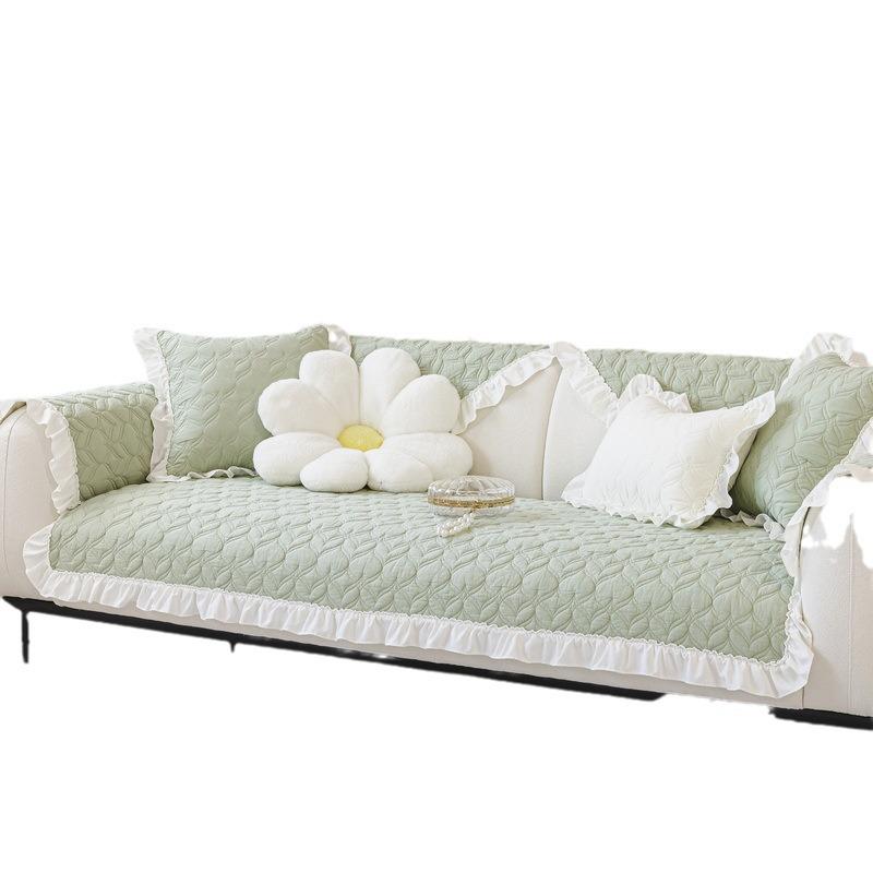 Washed Cotton Sofa Cushion, Four-Season Universal Fabric  New Pure Cotton Cream Ruffle Edge Non-Slip Cover Cloth