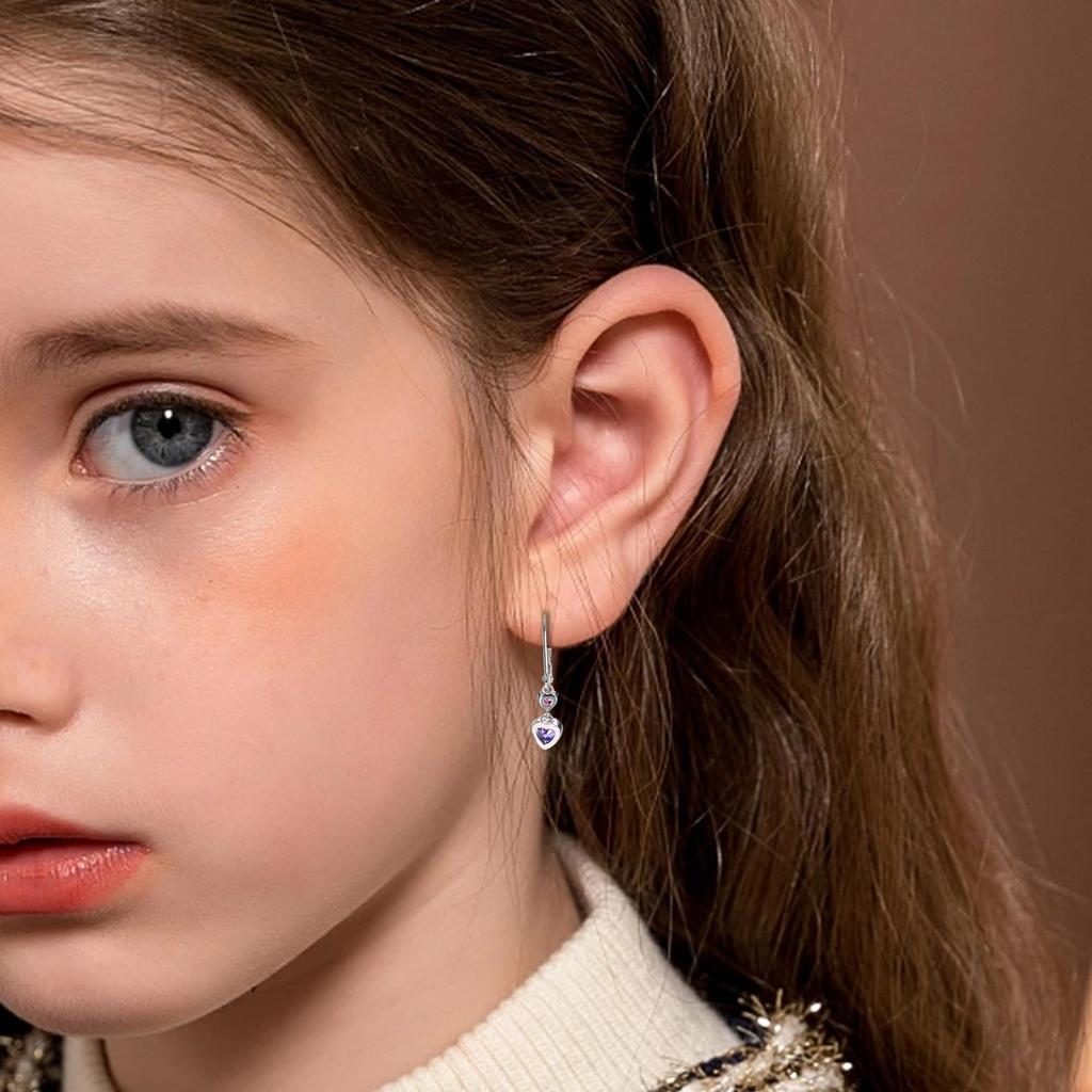 Heart Hoop Earrings for 3 Mini Hearts Crystals and 925 Sterling Silver Hypoallergenic Dangle Hoops with Hoops and Tiny Earrings for Kids Jewelry