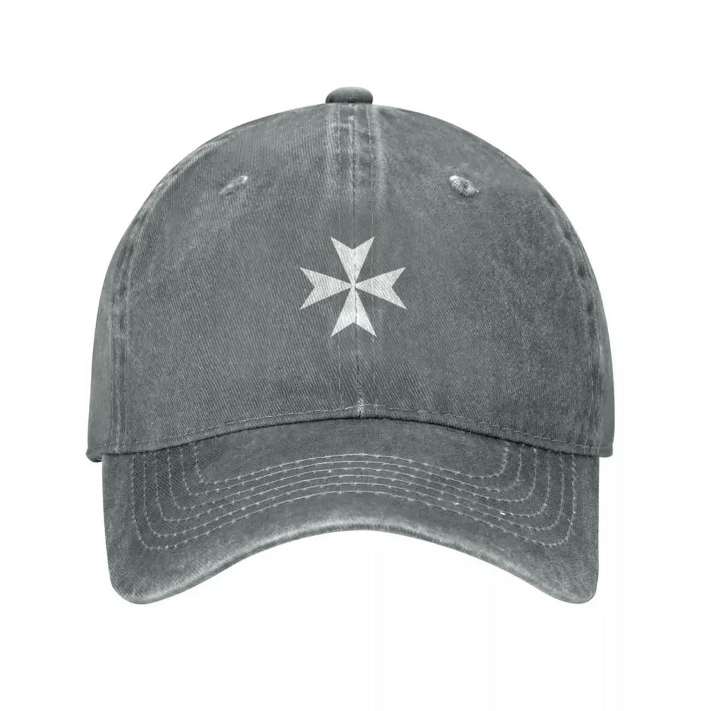 CROSS MALTA Maltese Amalfi Cross Maltese cross Knights Hospitaller WHITE on BLACK Baseball Cap Luxury Hat Unisex Womens