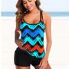 Женский купальник с бретелями сине-красные волны с принтом Бикини Купальник-танкини