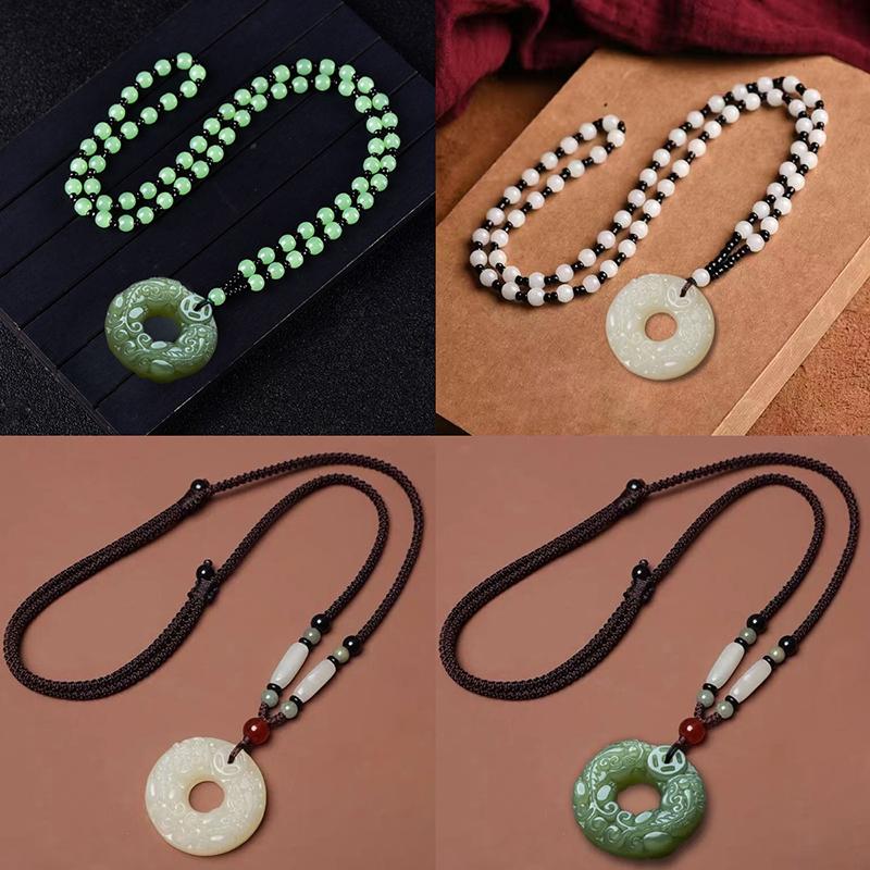 Изысканная двухсторонняя резная пряжка безопасности из нефрита Brave Troops, брелок для ключей, передача богатства, ожерелье с резным кулоном ручной работы в стиле ретро
