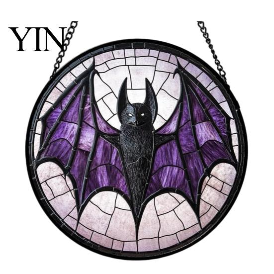 Christmas Gothic Theme Ornament Retro Halloween Pendant, Ghost/Bat/Spider Web/Pumpkin Head Print, Hand Painted Ghost Disc Vintage Acrylic Hanging for