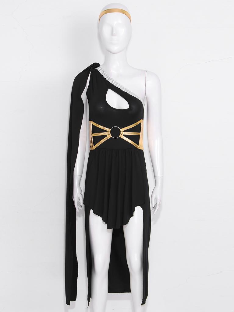 Женский костюм греческого бога на Хэллоуин, карнавал, вечеринку, косплей, платье для ролевых игр, платье на одно плечо с головным убором для сценического выступления