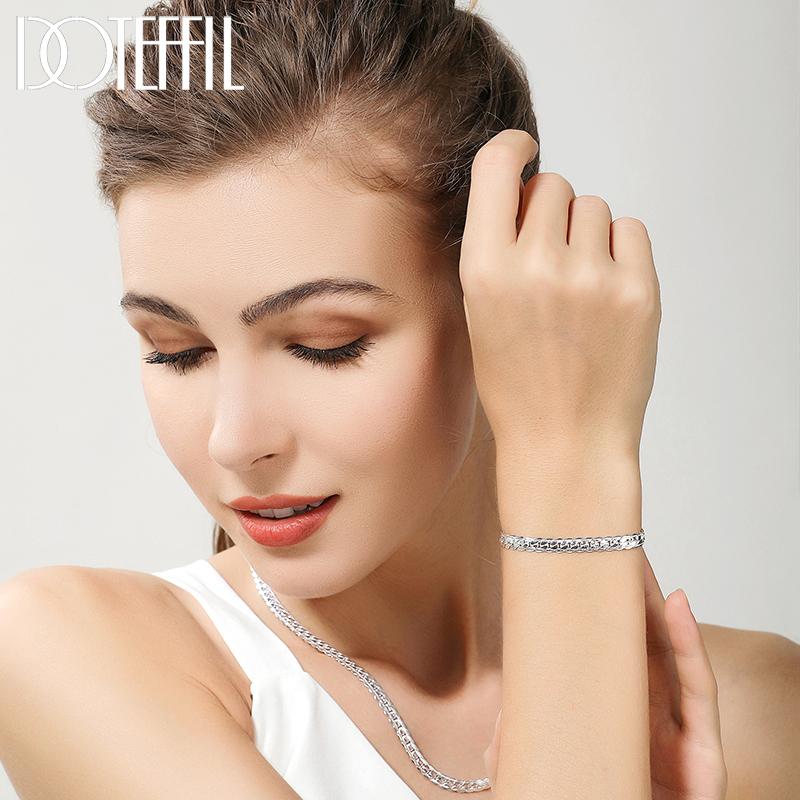 DOTEFFIL Серебро 925 пробы 8/16/18/20/22/24 дюйма 6 мм Боковая цепочка Ожерелье Браслет Для Женщин Мужчин Модный Шарм Свадебные Украшения