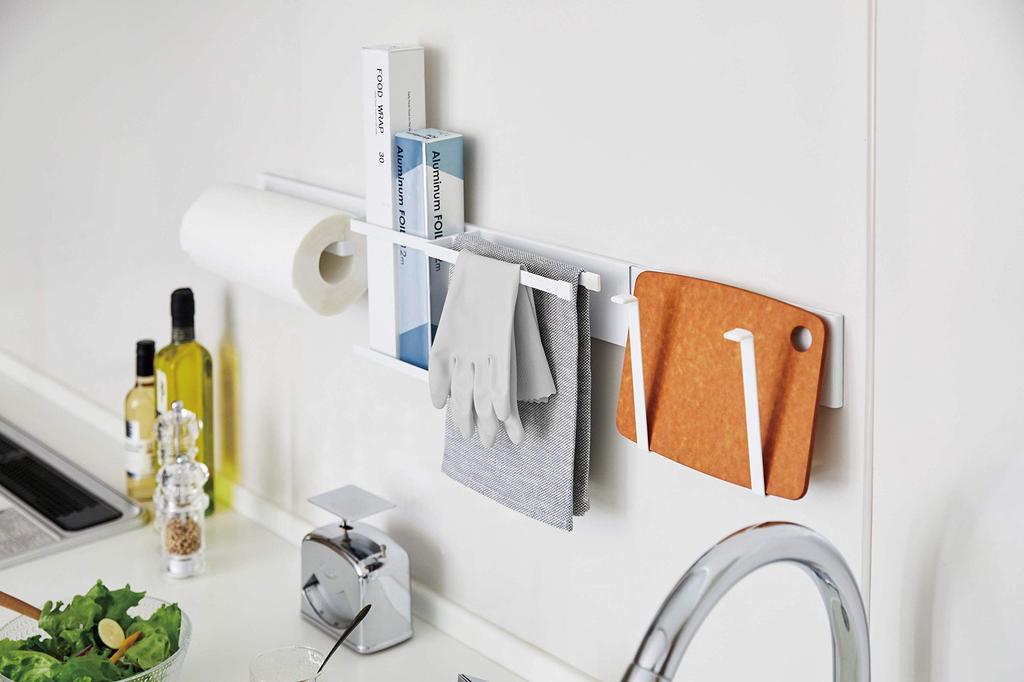 Yamazaki Jitsugyo 5104 Магнитная настенная кухонная барная стойка, широкая белая башня, настенная система хранения, магнитное крепление, прибл.. Ш84XГ1XВ7.3см