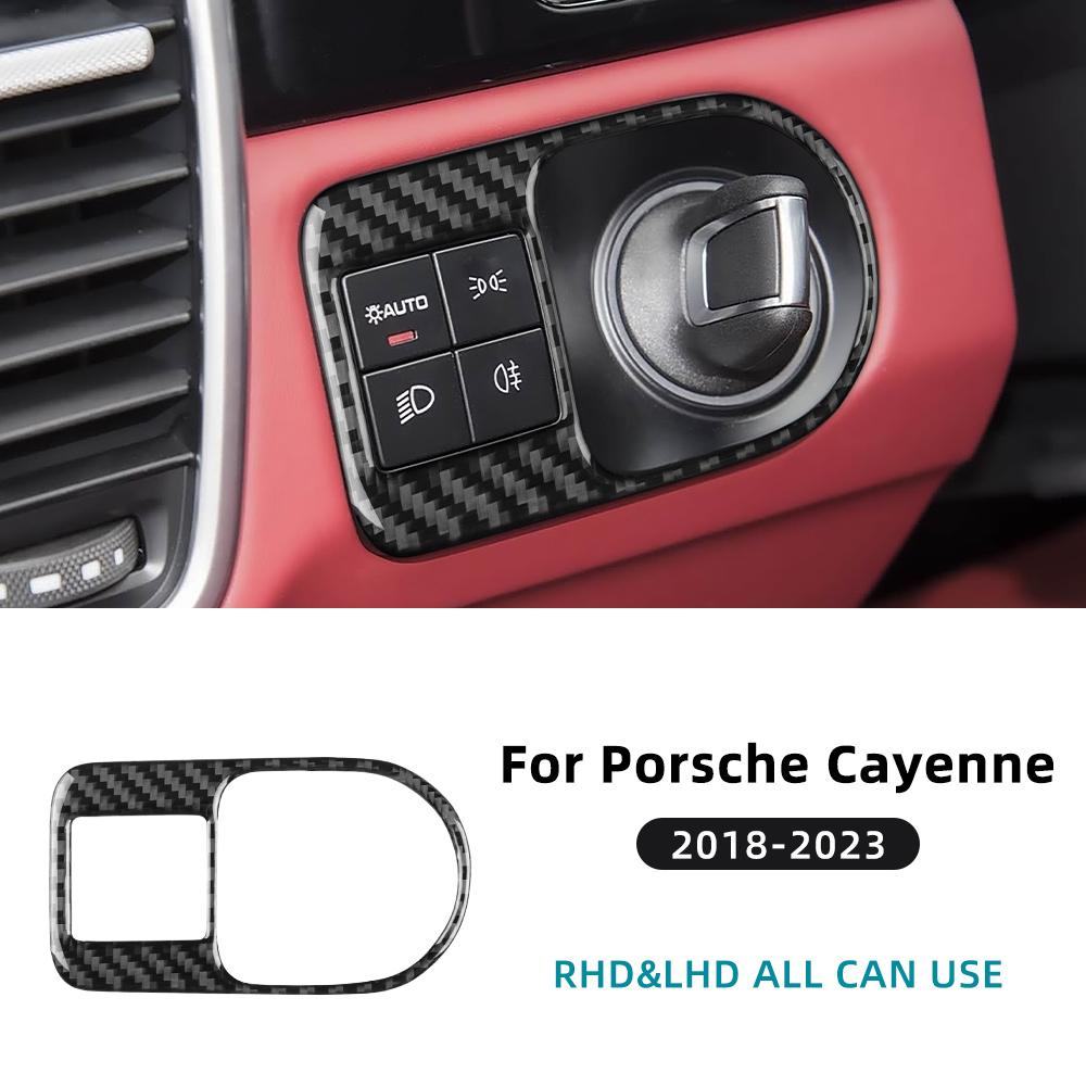 For Porsche Cayenne 2018 LHD RHD Car Headlight Switch Car Interior Real Soft Carbon Fiber Sticker