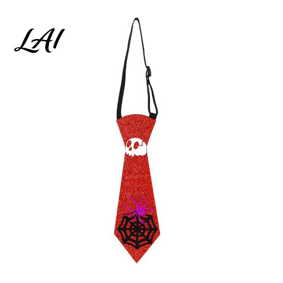 Men Halloween Tie Glitter Felt Tie Skull Pumpkin Ghost Spider Bat Print Necktie Holiday Celebration for Kids Adults Adjustable Neck Ties Costume
