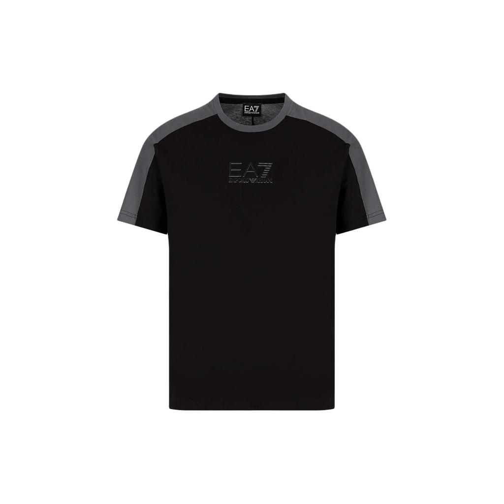 Emporio Armani Мужская футболка EA7 с буквенным патчем, круглым вырезом, прямым кроем, коротким рукавом, черный 6RPT15-PJ02Z-11200