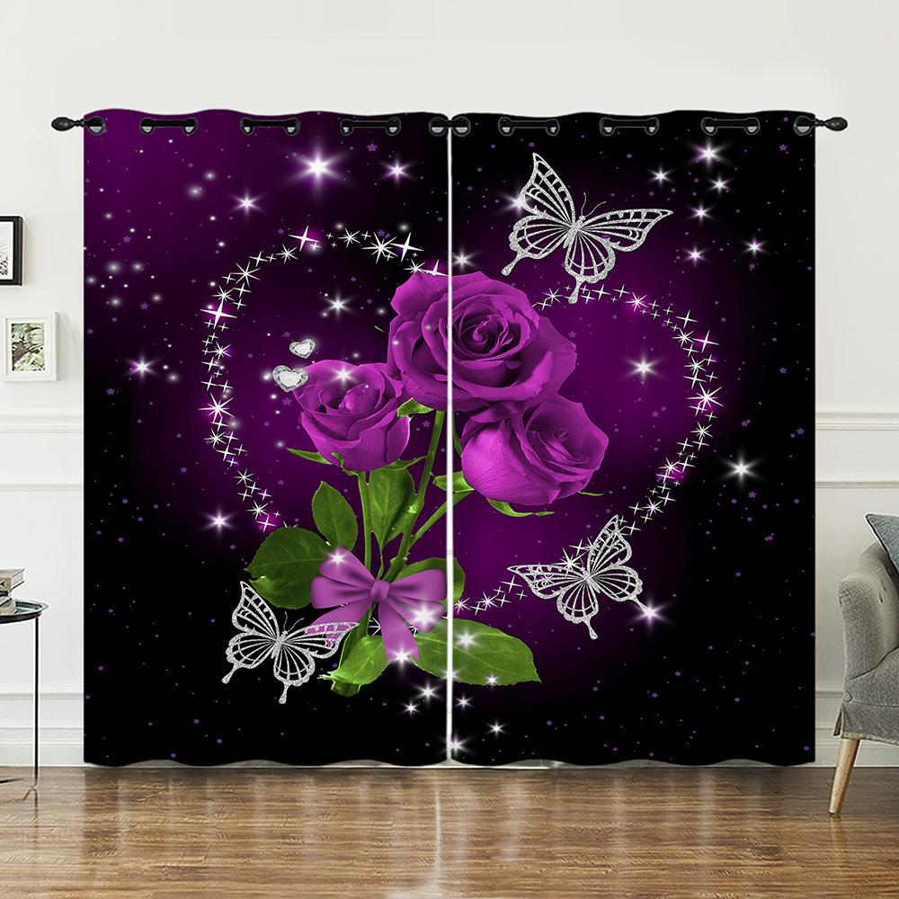 Curtains Rose Love Valentine Hunliji Curtains Bedroom Living Room Blackout Curtain Perforated
