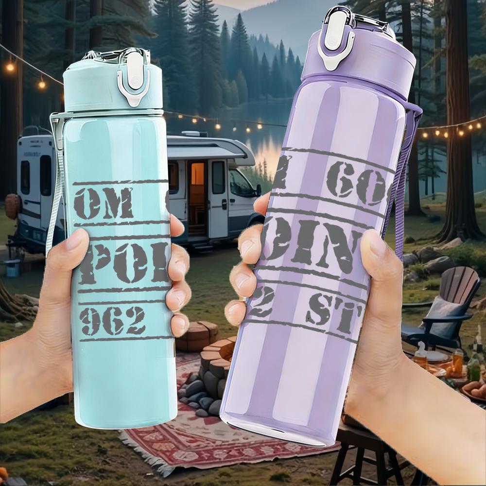 1PC OM 606 Minimalist Car Text Print 750ml Portable Sports Water Bottle Leakproof Gym Outdoor Travel Drink Cup