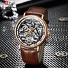 TEVISE Casual Fashion Watch for Men Leather Strap Watch Diamond-encrusted Hollow Automatic Mechanical Watch for Men