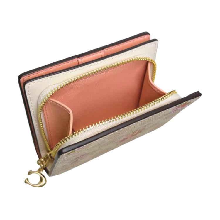 Coach Кошелек на кнопке 10 Брендовый Логотип Буквы Кошелек из покрытого холста Женский кошелек Золотой Песок CAR14-IMSAS