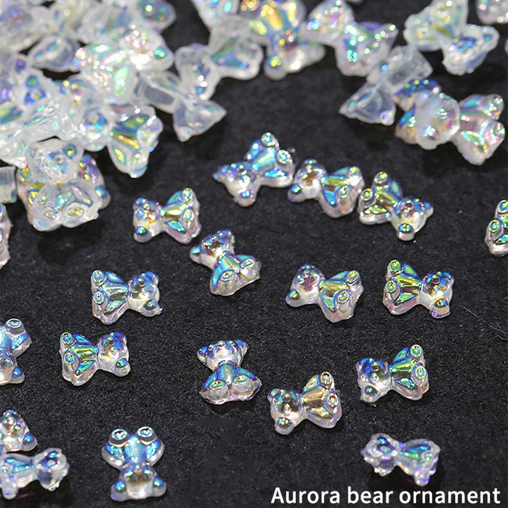 20 шт. милые украшения для ногтей в виде медведя, смоляные кристаллы, стразы «Аврора», красочные подвески для ногтей, аксессуары для поделок