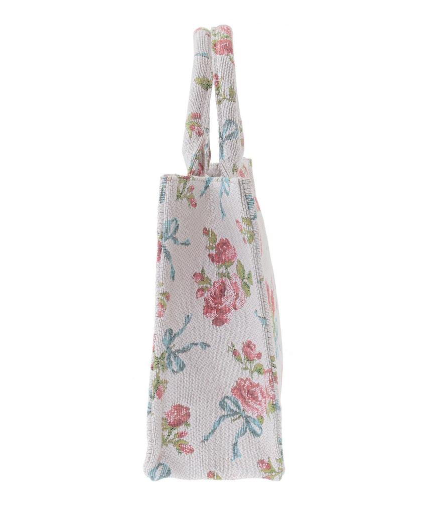 Женская квадратная сумка-тоут Maison de Fleur с гобеленовым рисунком и розовой лентой, цвет: кремово-белый