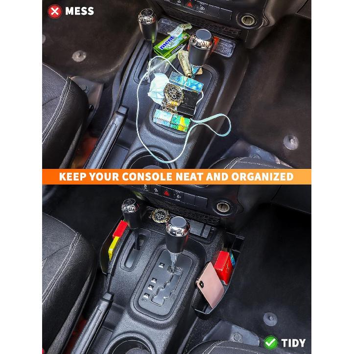 Savadicar GT-3 JK Shifter Storage Box, Gear Shift Console Side Tray Organizer For 2011-2018 Jeep Wrangler JK JKU, Interior Accessories, Reserved USB