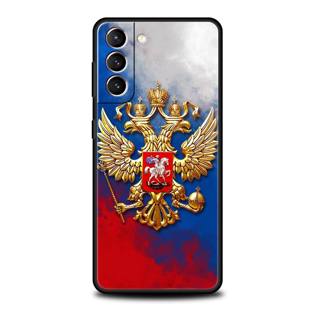 Чехол для телефона Samsung Galaxy S23 S22 Ultra S20 S21 FE 5G S10 S9 Plus S10E S8 Note 20 Черный Чехол Россия Флаги России Эмблема