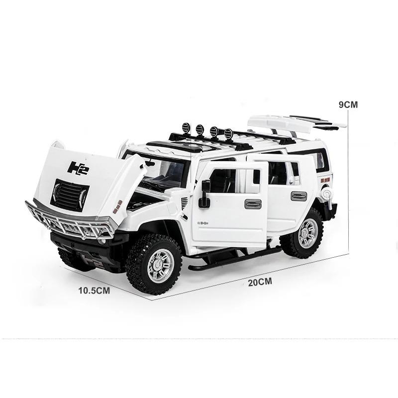 1/24 Hummer H2 Alloy Car Model Diecasts Metal Toys Vehicles High Simulation Sound Light Collection Kids Exclusive Birthday Gifts