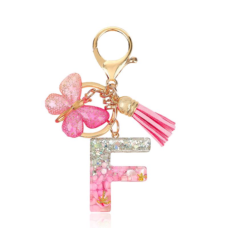 AZ Dreamy Sequin Letters Брелок для женщин Подвеска-бабочка с кисточками Инициал Брелок для кошелька Подвеска для сумок Амулеты Автомобильный брелок