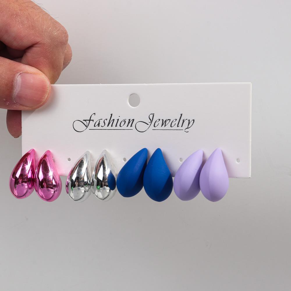 4Pairs Korean Small Waterdrop Dupes Earrings for Women Fashion Matte Colorful Acrylic Chunky Tear Drop Earring Hoops Jewelry Set