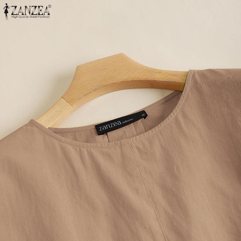 ZANZEA Женская повседневная блузка свободного кроя с круглым вырезом и рукавом 3/4