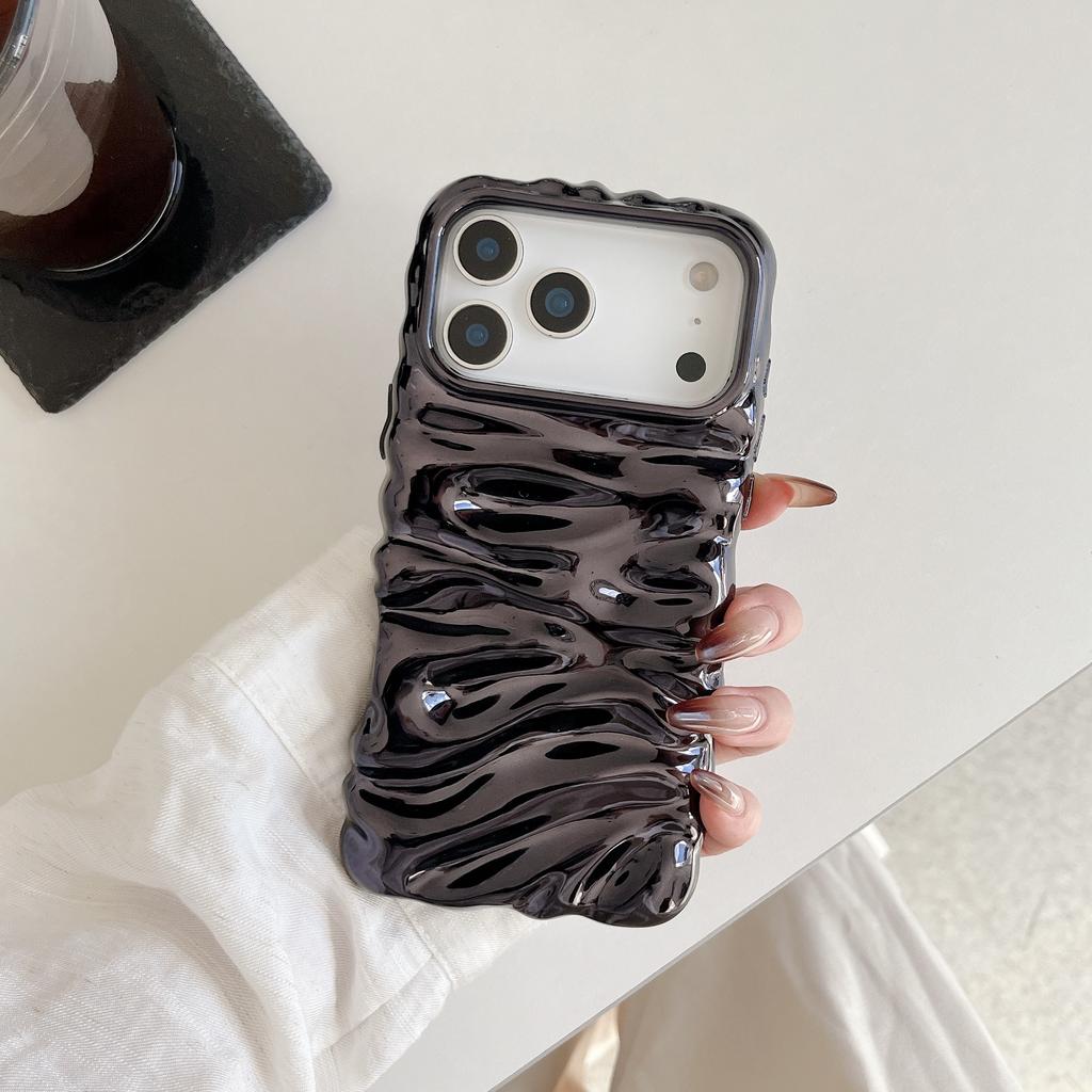 Fashion Plating Glossy Laser Wrinkle Texture Case For iPhone 17 Air 16 15 14 13 Pro Max Plus Meteorite Wave Bumper Cover Funda