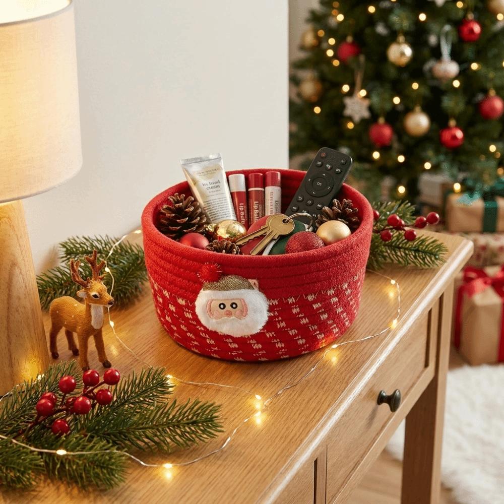 Santa Claus Desktop Organizer Cotton Rope Woven Candy Storage Basket Kids
