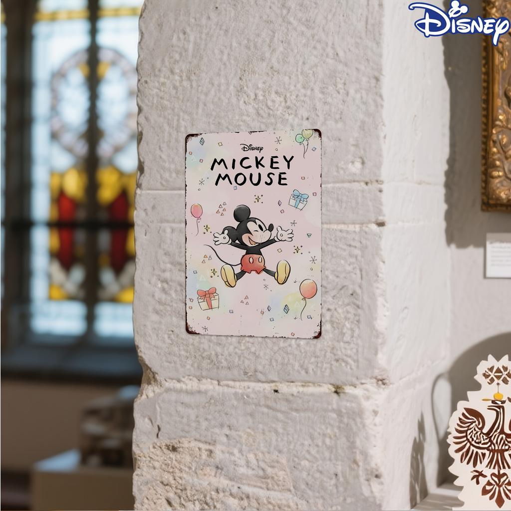 1 шт. Металлическая жестяная табличка Disney Vintage Mickey Mouse - 20,32x30,48 см Ретро Праздничная тематика Настенное искусство с воздушными шарами и конфетти, Прочный