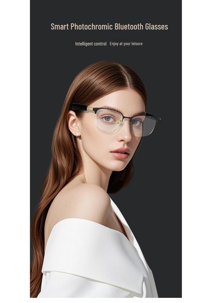 Smart Bluetooth Glasses GS06: Metal Frame, Magnetic Charging, Photochromic Lenses, Stereo Sound.