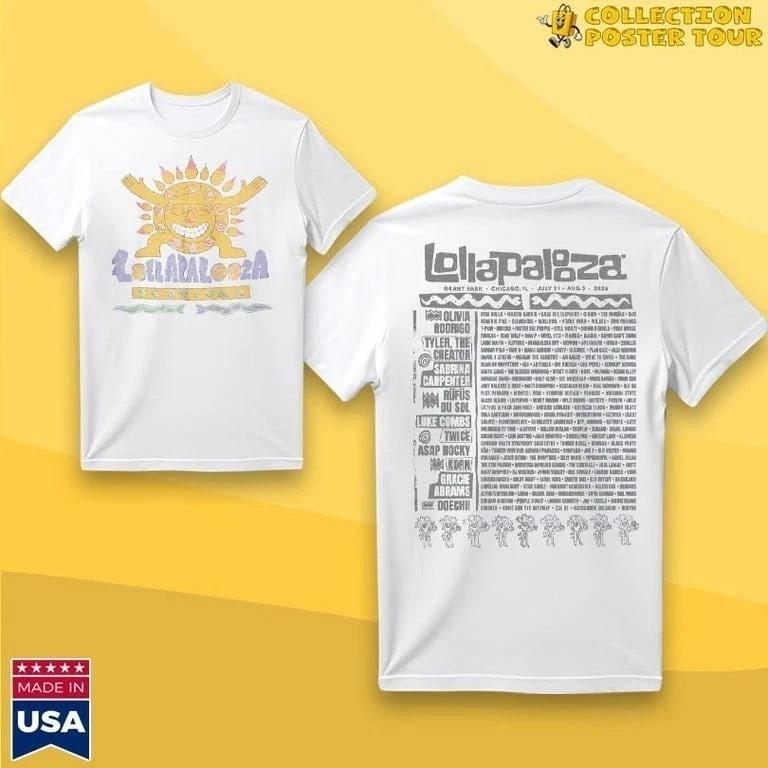 Lollapalooza 2026 Sunburst Lineup T-Shirt Music Festival Concert Tee for Fans