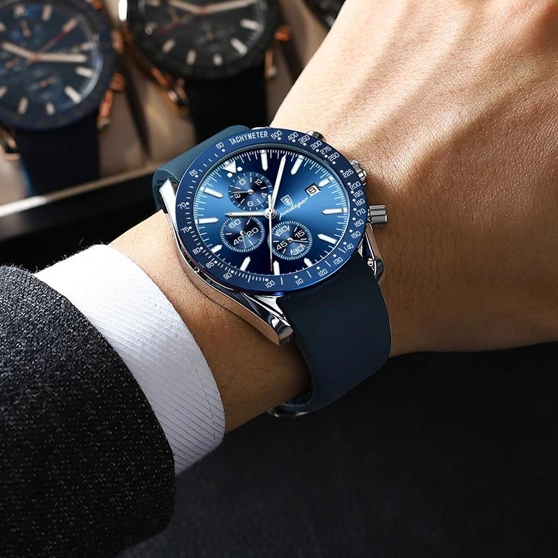 POEDAGAR Мужские часы, модные спортивные хронографы, силиконовые кварцевые часы, лучший бренд, роскошные водонепроницаемые, светящиеся мужские наручные часы с датой