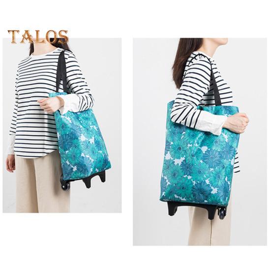 Grocery Cart with Wheels Collapsible Rolling Shopping Cart 2-in-1 Folding Design Portable Bag Waterproof Stair Climbing Telescoping Trolley Tote Bag