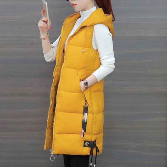 Осенне-зимний хлопковый жилет средней длины с утолщенной подкладкой без рукавов на молнии с застежкой-молнией на шнурке с капюшоном ветрозащитный женский жилет с сохранением тепла