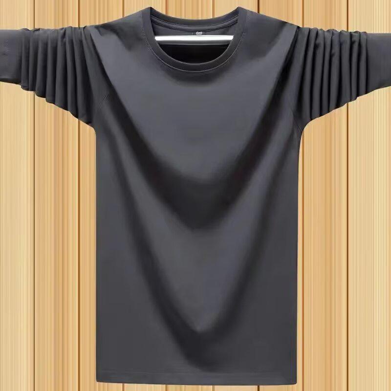 Мужская большая однотонная футболка с круглым вырезом, с длинным рукавом, подходит для весны и осени