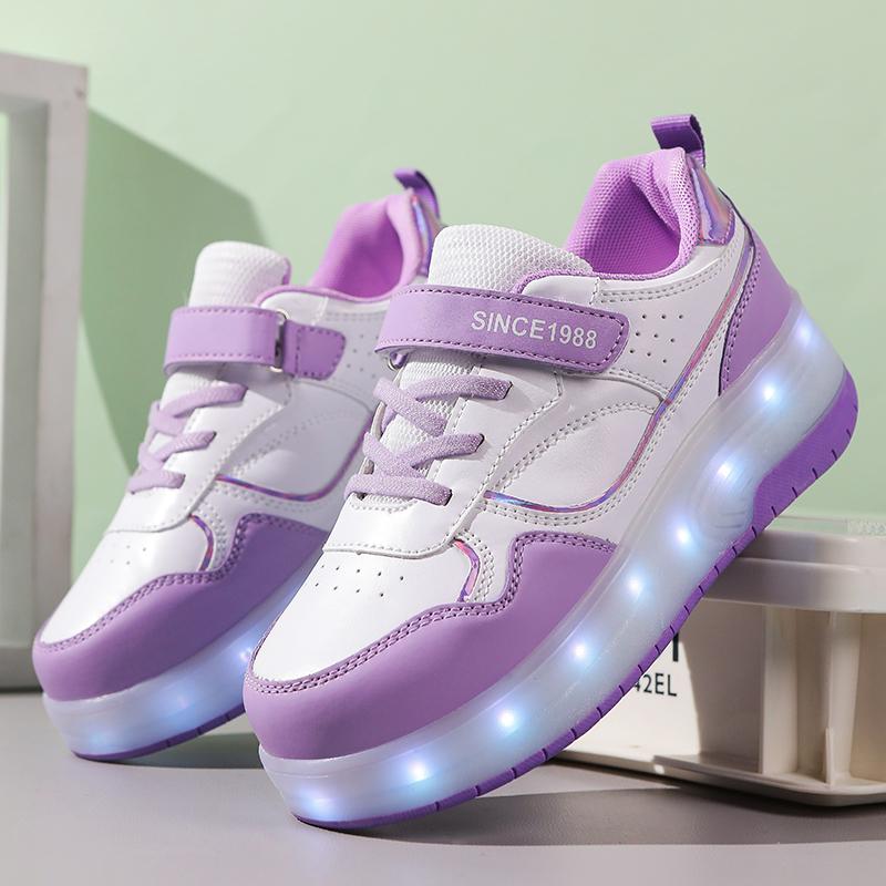 New Children's LED Light up Roller Skates Walk Shoes Wheels Rotation Button Sports Double-Wheel Roller Skate Shoes Boys And Girl
