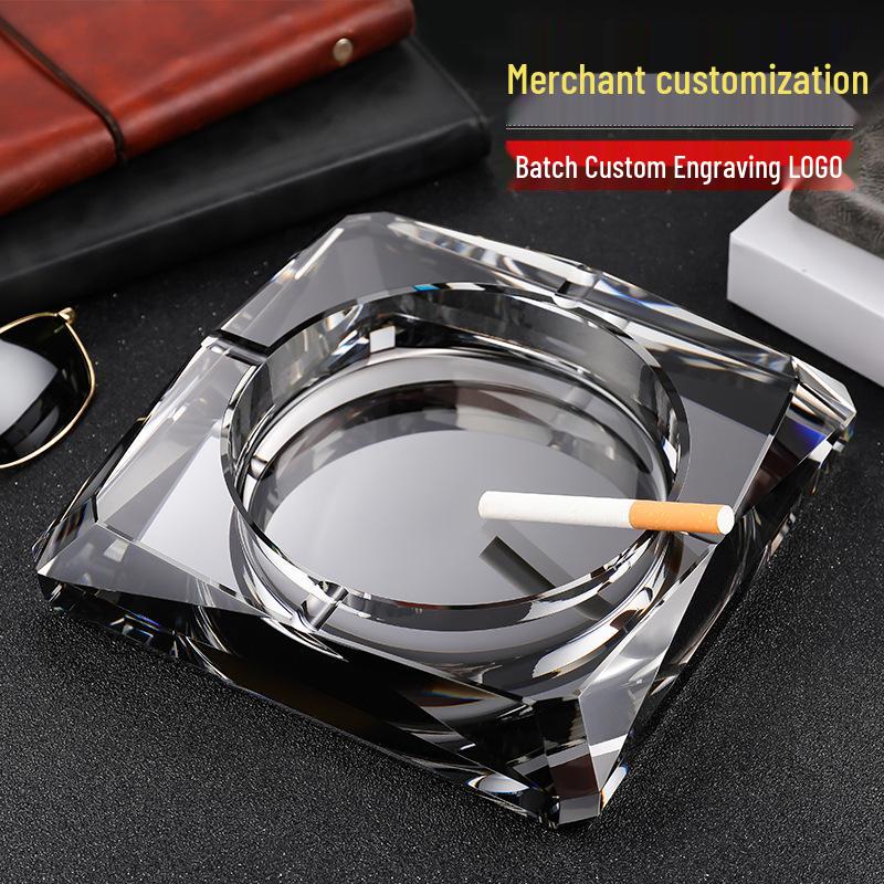 Premium Crystal Ashtray for Home and Office with Custom Logo Engraving - Elegant Gift for Living Rooms, KTV, and Corporate Settings