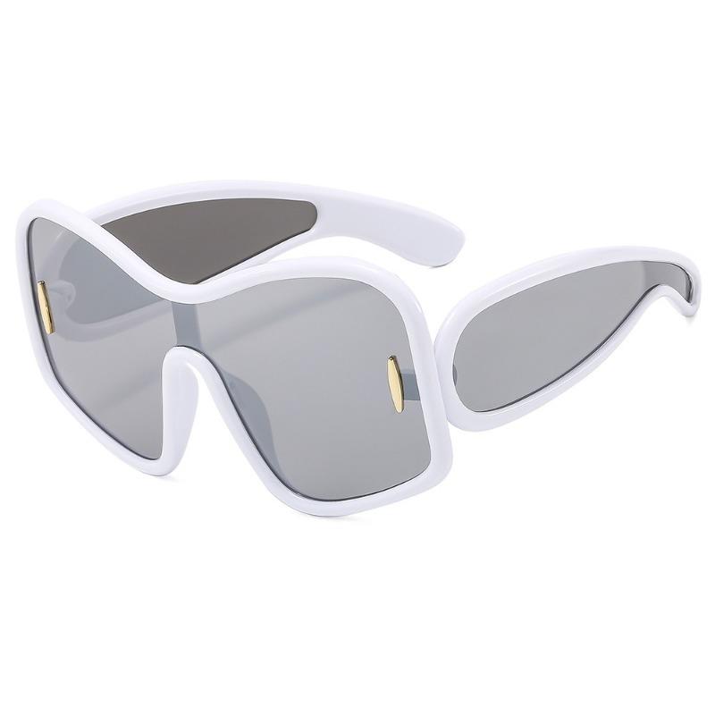 Non-polarized Oversized One-Piece Shield Sunglasses Women Luxury Brand Punk Square Eyewear Vintage Big Frame Rivets Sun Glasses for Men Goggle